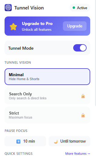 Tunnel Vision Extension Popup